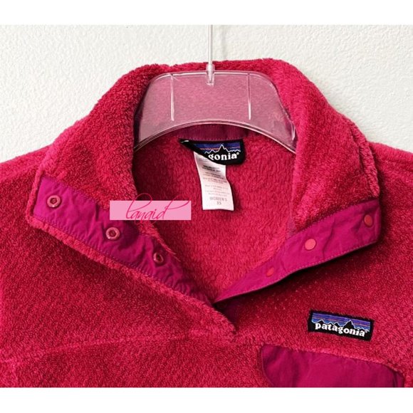 Patagonia Re-Tool Snap Fleece Bougainvillea Magenta VNeck Sherpa Fuzzy Shearling - Picture 4 of 8